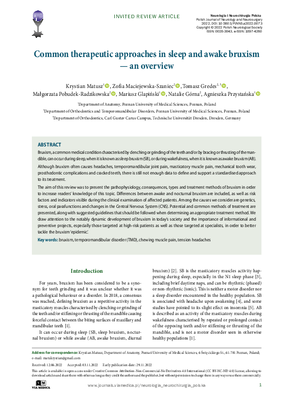 (PDF) Common therapeutic approaches in sleep and awake bruxism — an ...