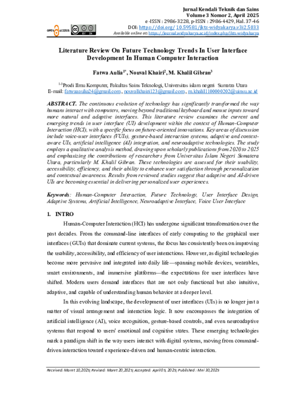 (PDF) Literature Review On Future Technology Trends In User Interface ...