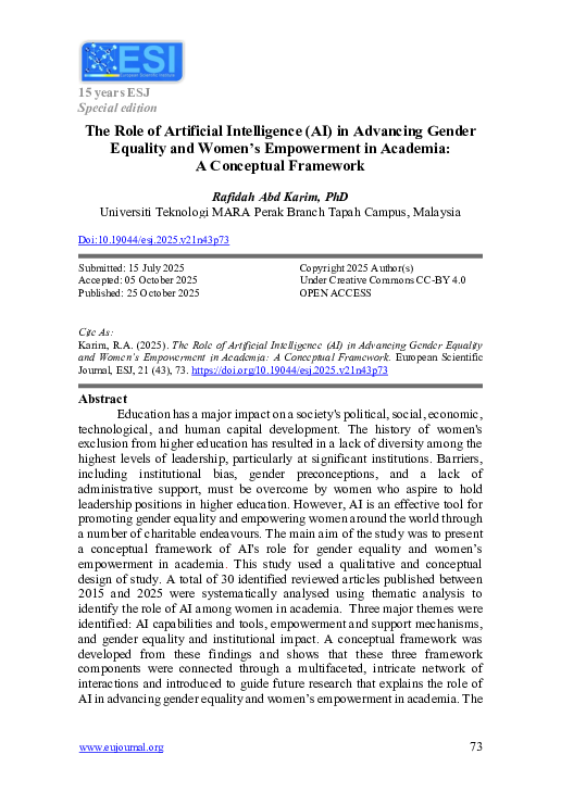 (PDF) The Role of Artificial Intelligence (AI) in Advancing Gender ...