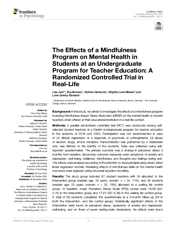 (PDF) The Effects of a Mindfulness Program on Mental Health in Students ...