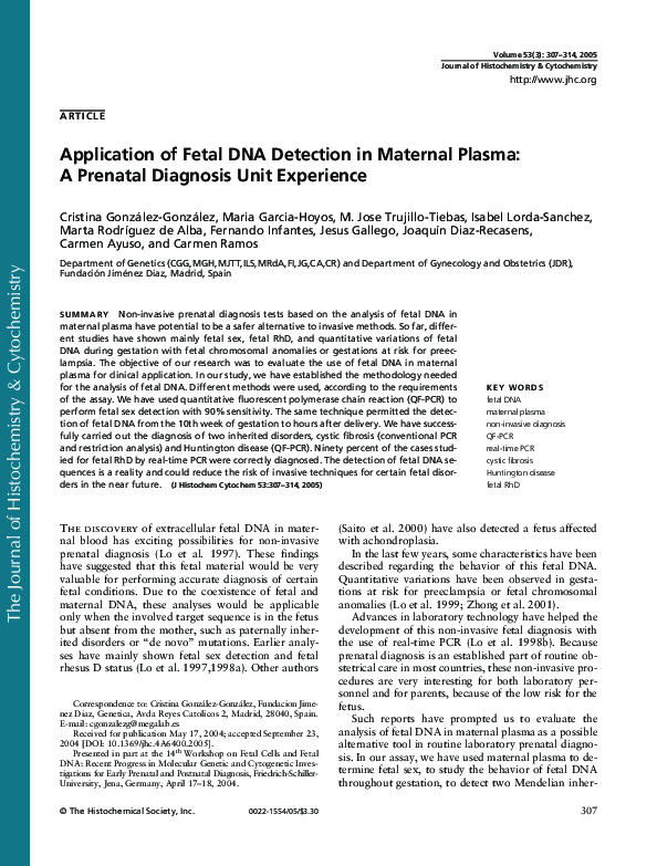 (PDF) Application of Fetal DNA Detection in Maternal Plasma: A Prenatal ...