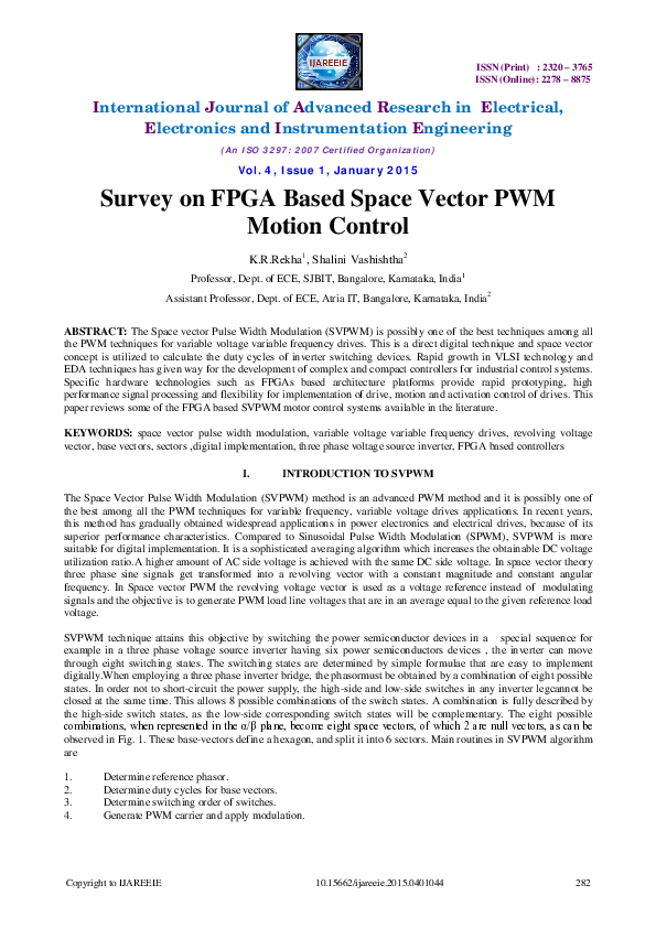 (PDF) Survey on FPGA Based Space Vector PWMMotion Control