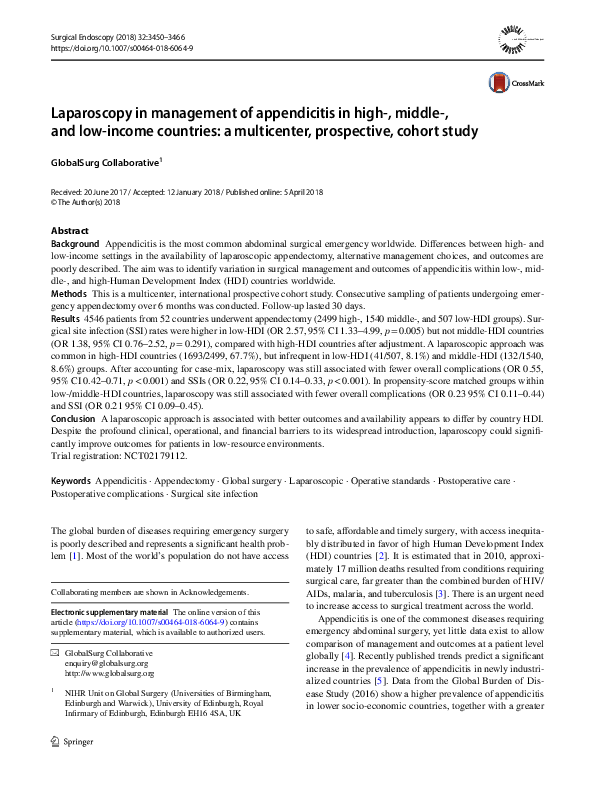(PDF) Laparoscopy in management of appendicitis in high-, middle-, and ...