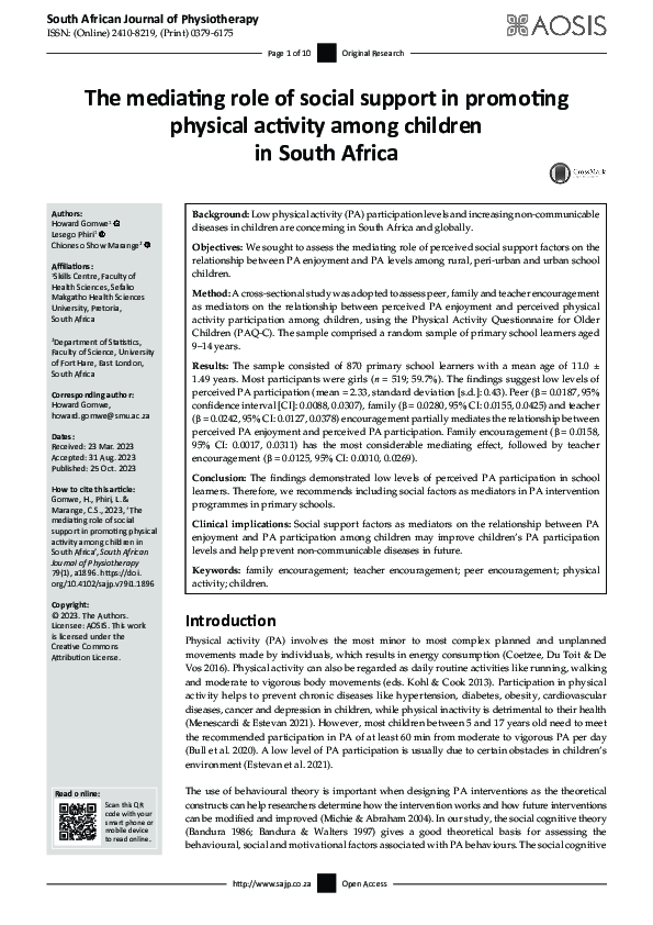 (PDF) The mediating role of social support in promoting physical ...