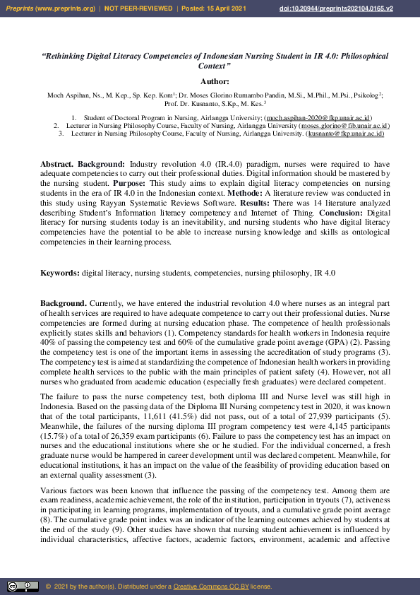 (PDF) Rethinking Digital Literacy Competencies of Indonesian Nursing ...
