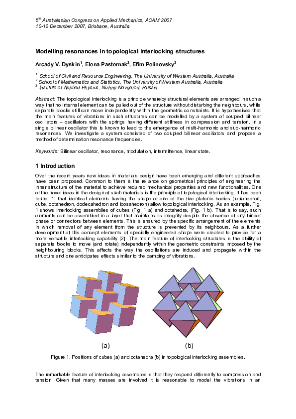 (PDF) Modelling Resonances in Topological Interlocking Structures