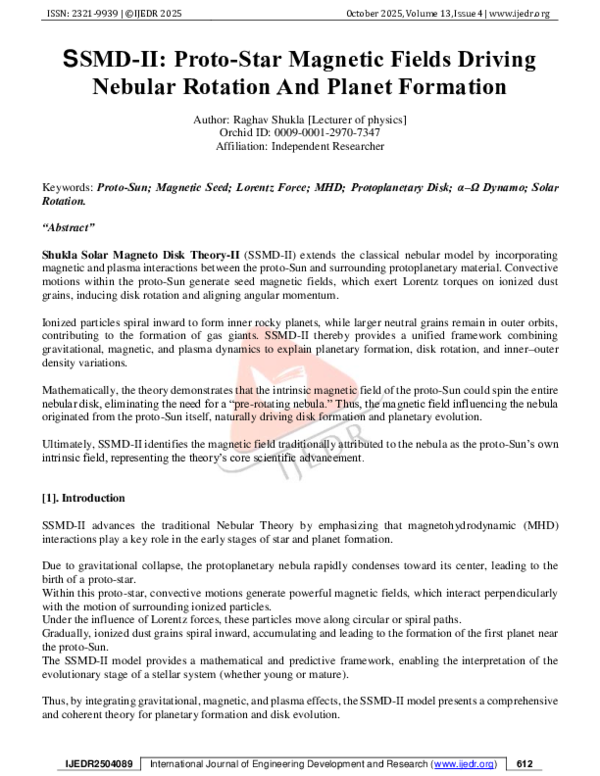 (PDF) SSMD-II: Proto-Star Magnetic Fields Driving Nebular Rotation and ...