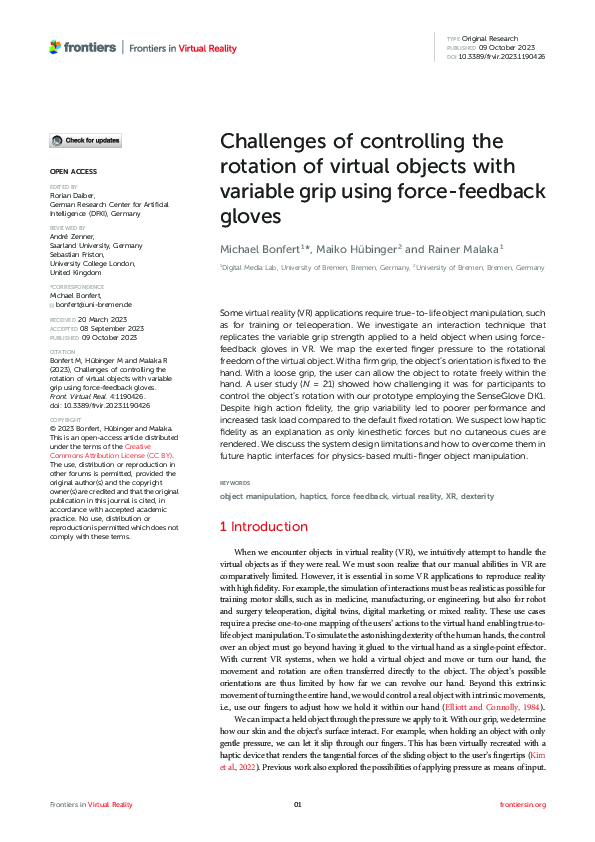(PDF) Challenges of controlling the rotation of virtual objects with ...
