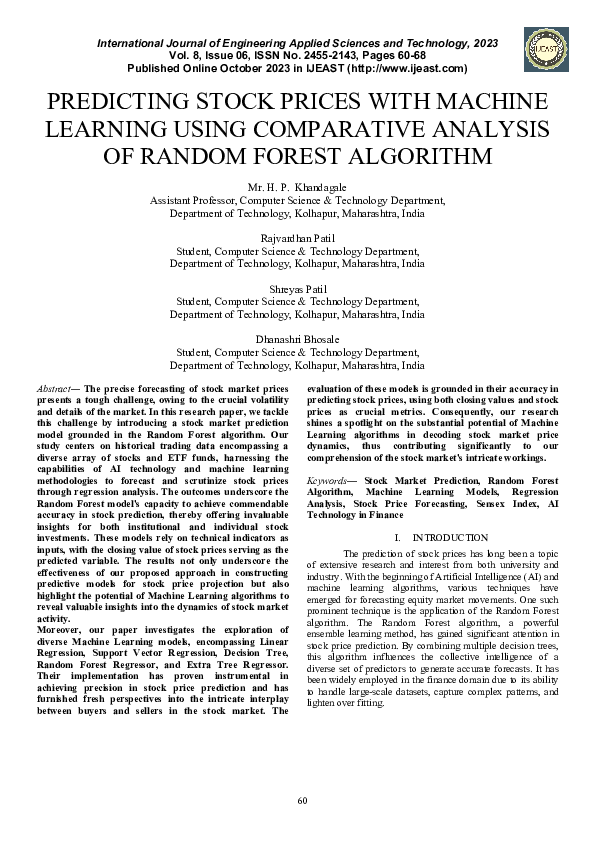 (PDF) Predicting Stock Prices with Machine Learning Using Comparative ...