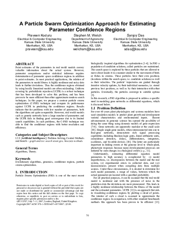 (PDF) A particle swarm optimization approach for estimating parameter ...
