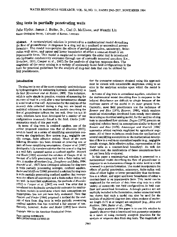 (PDF) Slug tests in partially penetrating wells