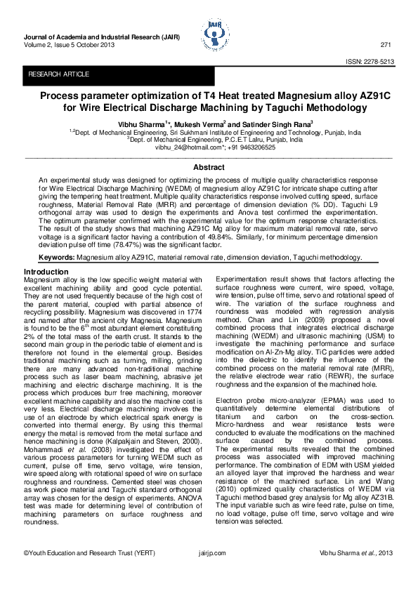 (PDF) Process parameter optimization of T4 Heat treated Magnesium alloy ...