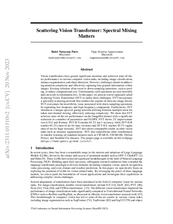 (PDF) Scattering Vision Transformer: Spectral Mixing Matters