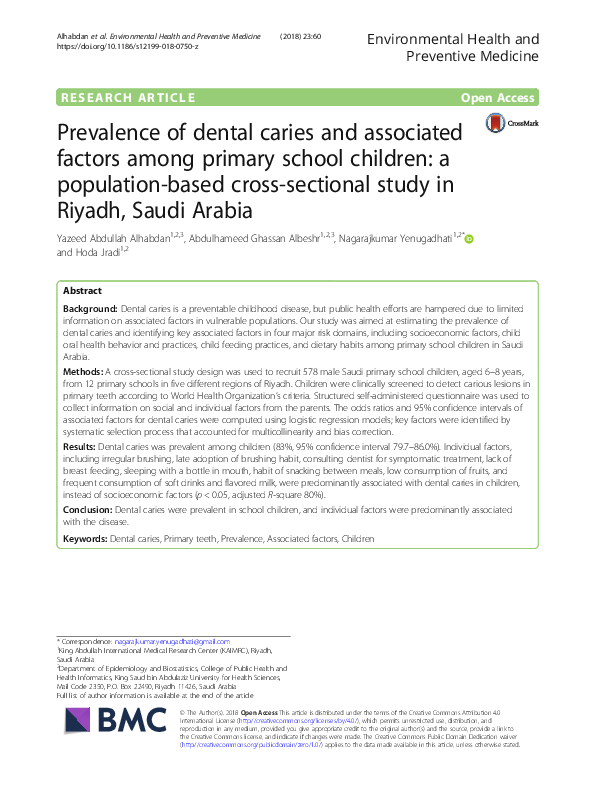 (PDF) Prevalence of dental caries and associated factors among primary ...