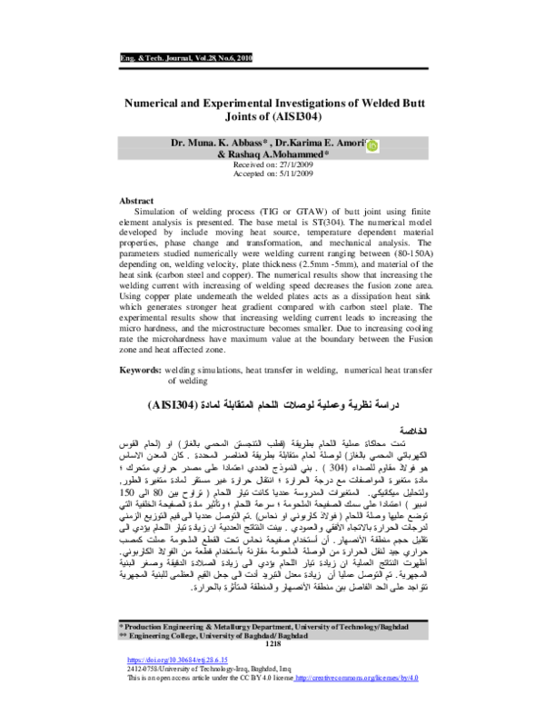 (PDF) Numerical and Experimental Investigations of Welded Butt Joints ...