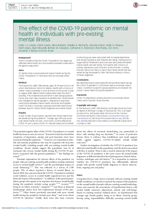 (PDF) The effect of the COVID-19 pandemic on mental health in ...