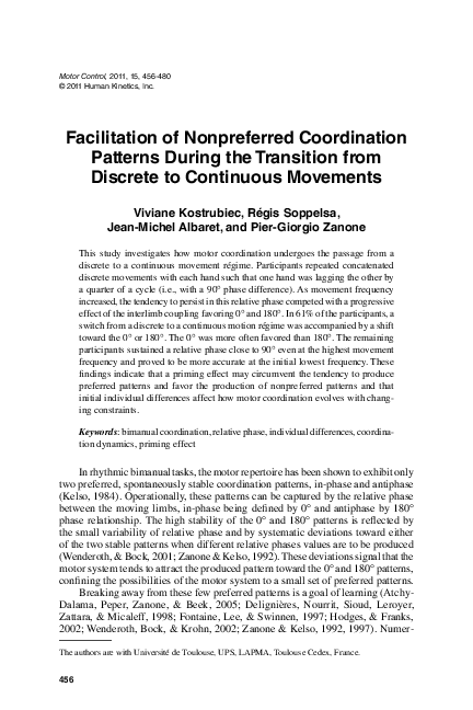 (PDF) Facilitation of Nonpreferred Coordination Patterns during the ...