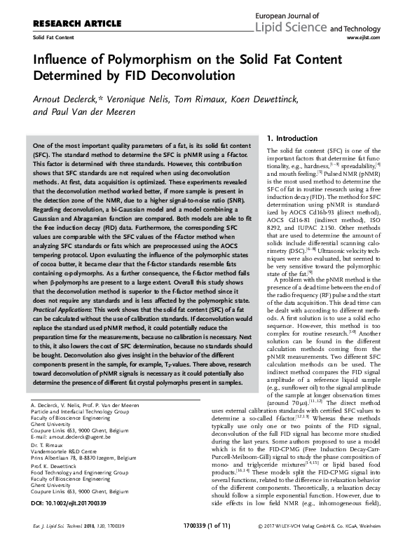 (PDF) Influence of Polymorphism on the Solid Fat Content Determined by ...
