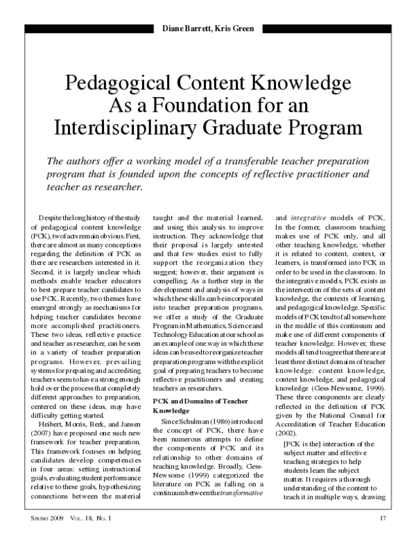 (PDF) Pedagogical Content Knowledge as a Foundation for an ...