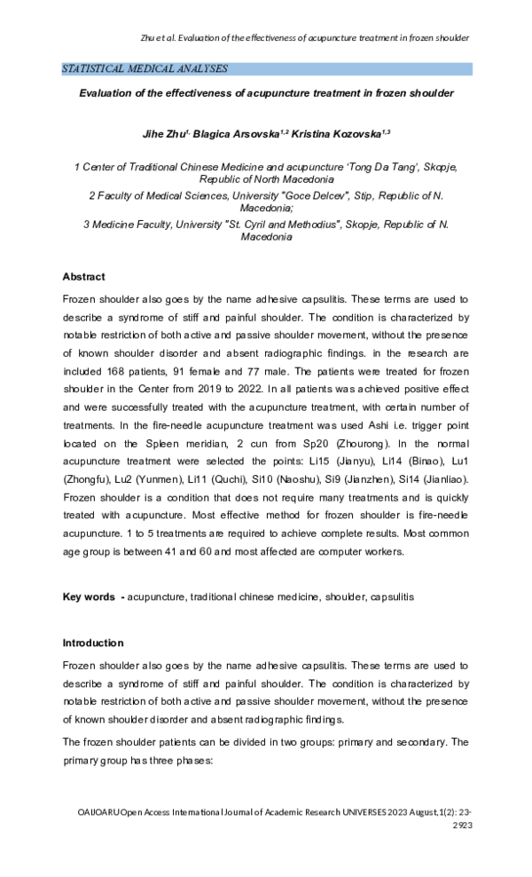 (PDF) Evaluation of the effectiveness of acupuncture treatment in ...
