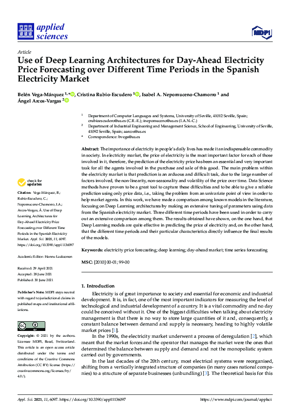 (PDF) Use of Deep Learning Architectures for Day-Ahead Electricity ...