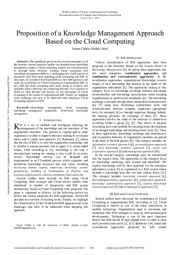 (PDF) Proposition Of A Knowledge Management Approach Based On The Cloud ...