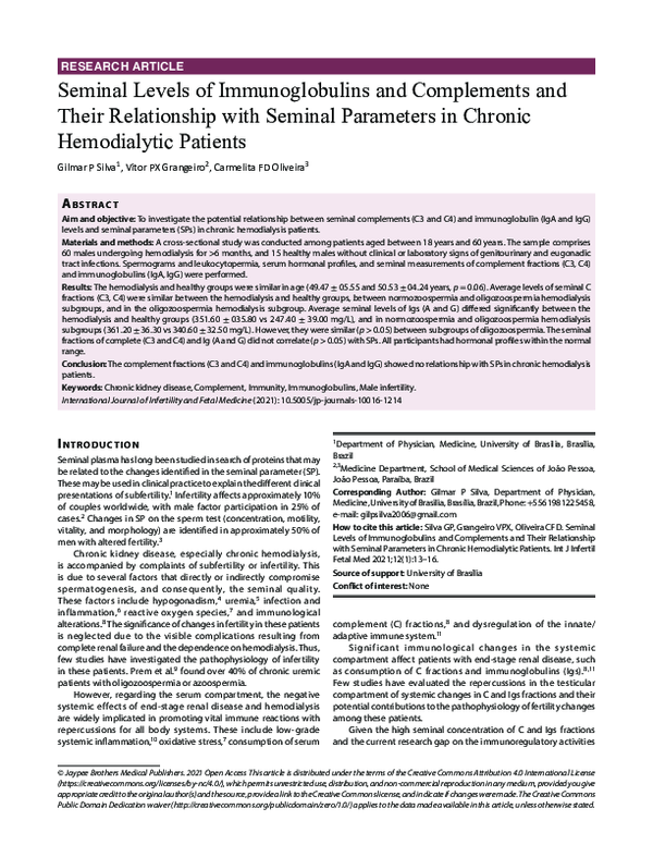 (PDF) Seminal Levels of Immunoglobulins and Complements and Their ...