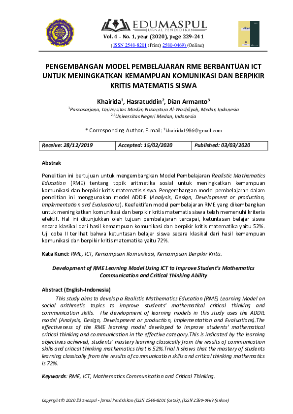 (PDF) Pengembangan Model Pembelajaran RME Berbantuan ICT untuk ...