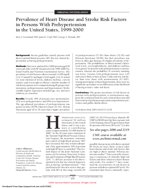 (PDF) Prevalence of Heart Disease and Stroke Risk Factors in Persons ...