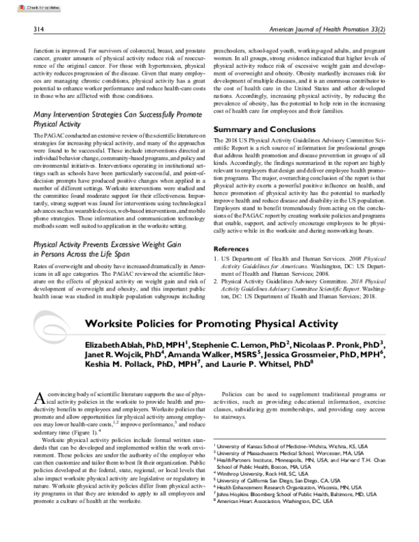 (PDF) Worksite Policies for Promoting Physical Activity