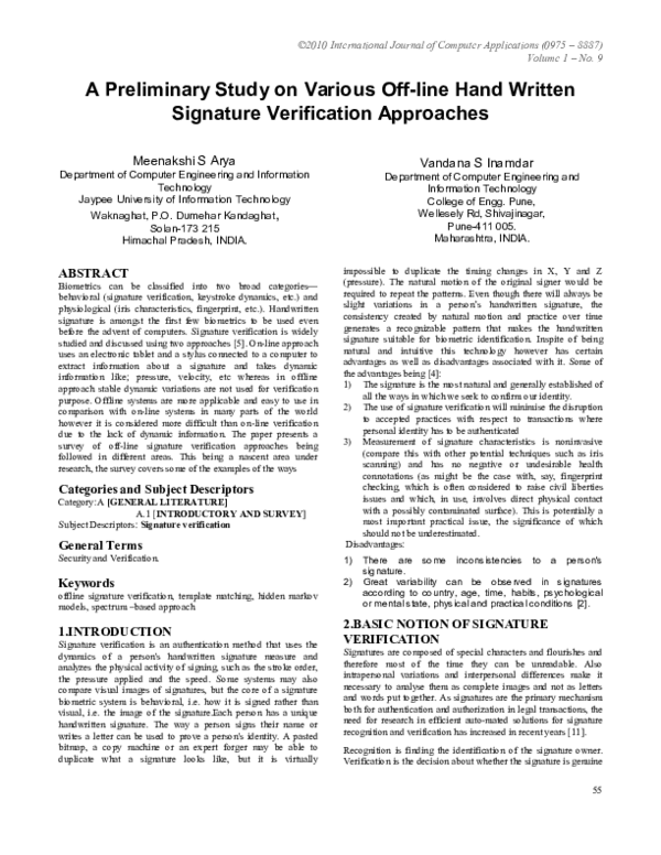 (PDF) A Preliminary Study on Various Off-line Hand Written Signature ...