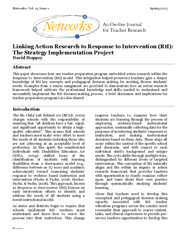 (PDF) Linking Action Research to Response to Intervention (RtI): The ...