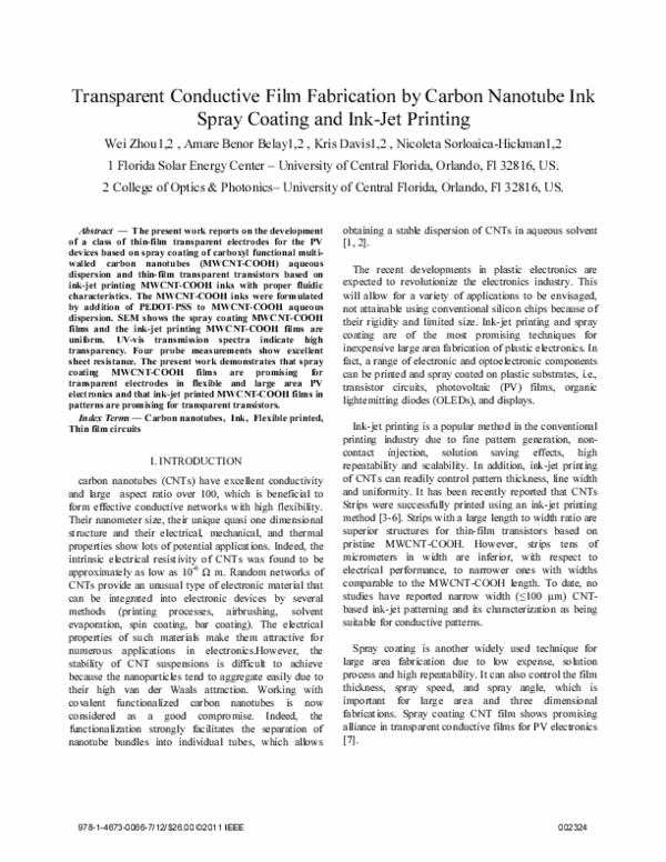 (PDF) Transparent conductive film fabrication by carbon nanotube ink ...