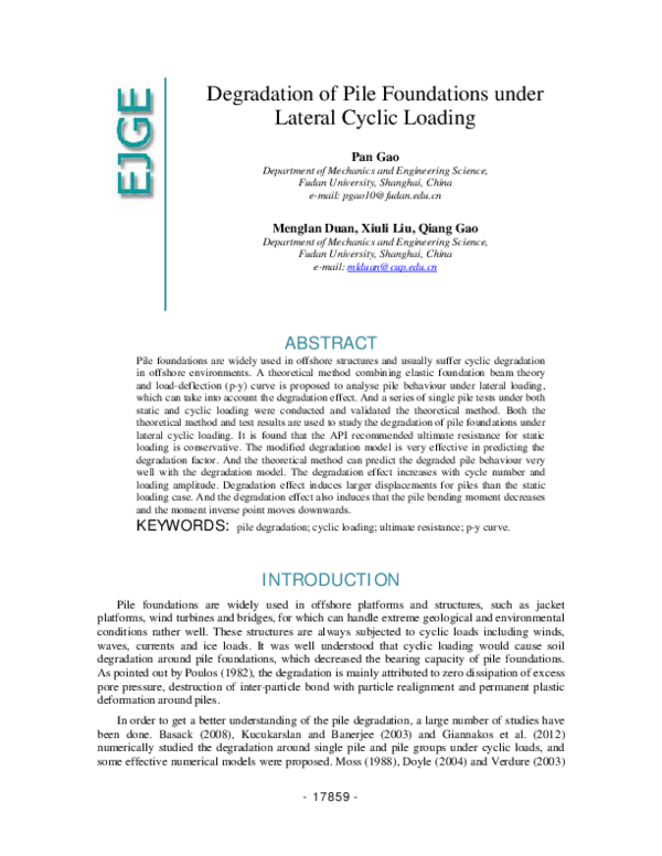 (PDF) Degradation of Pile Foundations under Lateral Cyclic Loading