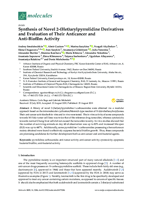 (PDF) Synthesis of Novel 2-(Het)arylpyrrolidine Derivatives and ...