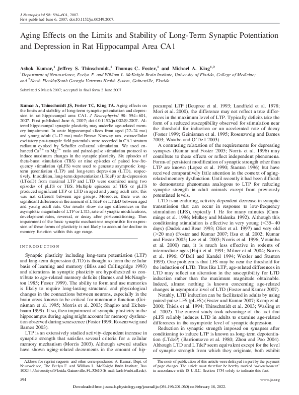 (PDF) Aging Effects on the Limits and Stability of Long-Term Synaptic ...