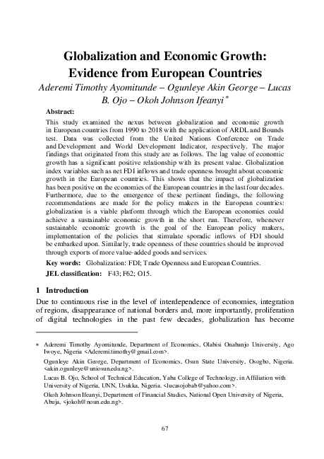 (PDF) Globalization and Economic Growth: Evidence from European Countries