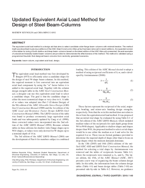 (PDF) Updated Equivalent Axial Load Method for Design of Steel Beam-Columns