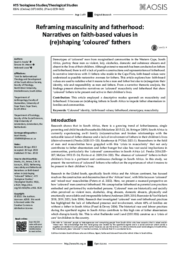 (PDF) Reframing masculinity and fatherhood: Narratives on faith-based ...