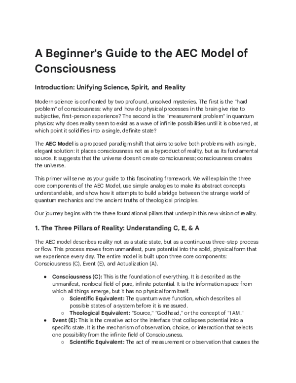 (PDF) A Beginner's Guide to the AEC Model of Consciousness