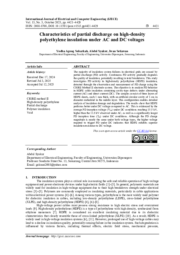 (PDF) Characteristics of partial discharge on high-density polyethylene ...