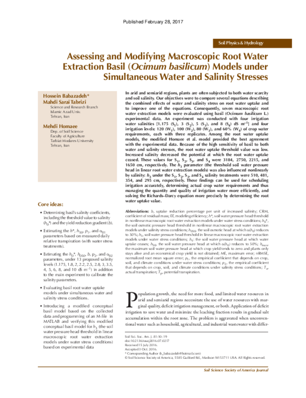 (PDF) Assessing and Modifying Macroscopic Root Water Extraction Basil ...