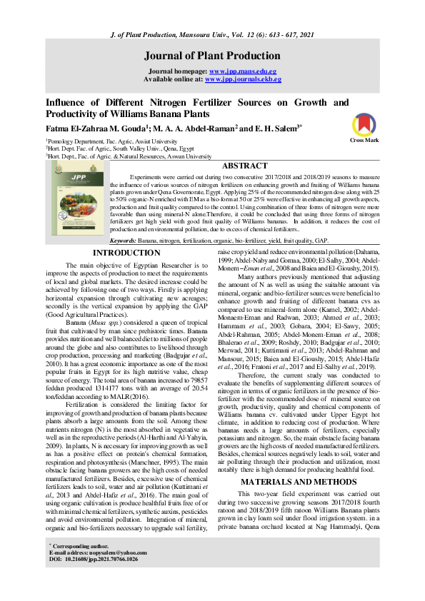 (PDF) Influence of Different Nitrogen Fertilizer Sources on Growth and ...