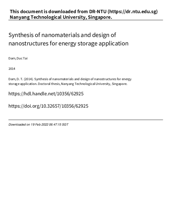 (PDF) Synthesis of nanomaterials and design of nanostructures for ...