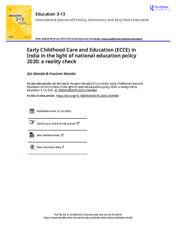 (PDF) Early Childhood Care and Education (ECCE) in India in the light ...