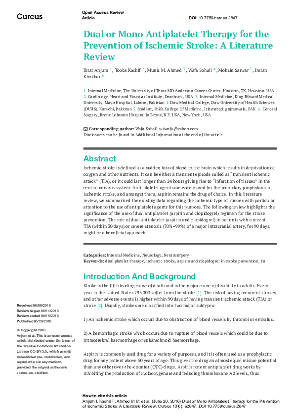 (PDF) Dual or Mono Antiplatelet Therapy for the Prevention of Ischemic ...