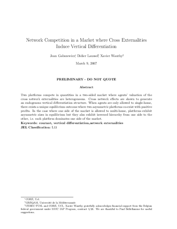 (PDF) Network Competition In a Market Where Cross Externalities Induce ...