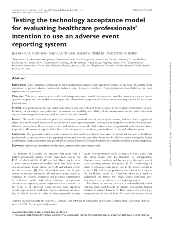 (PDF) Testing the technology acceptance model for evaluating healthcare ...