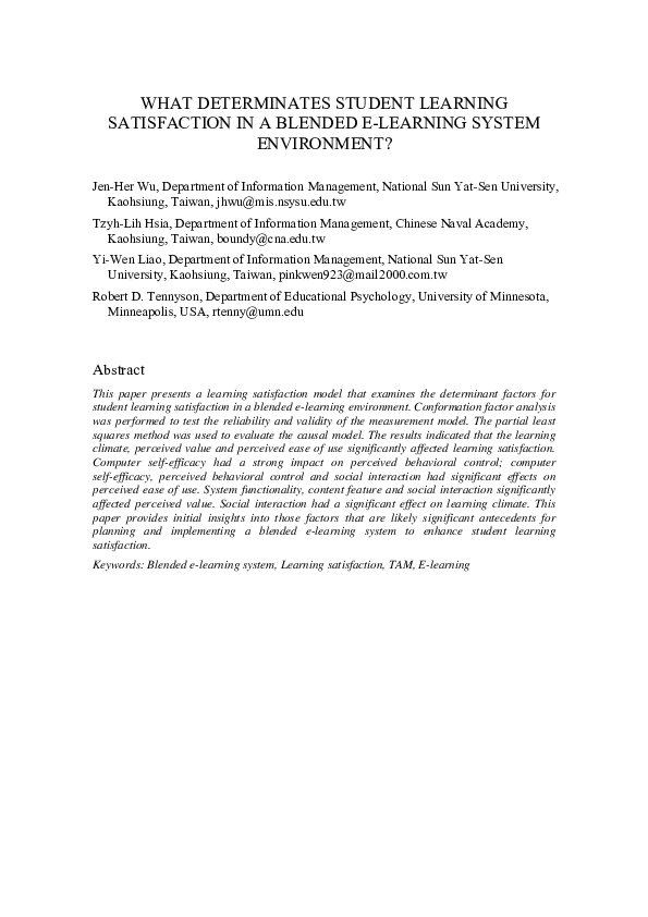(PDF) What Determinates Student Learning Satisfaction in a Blended E ...