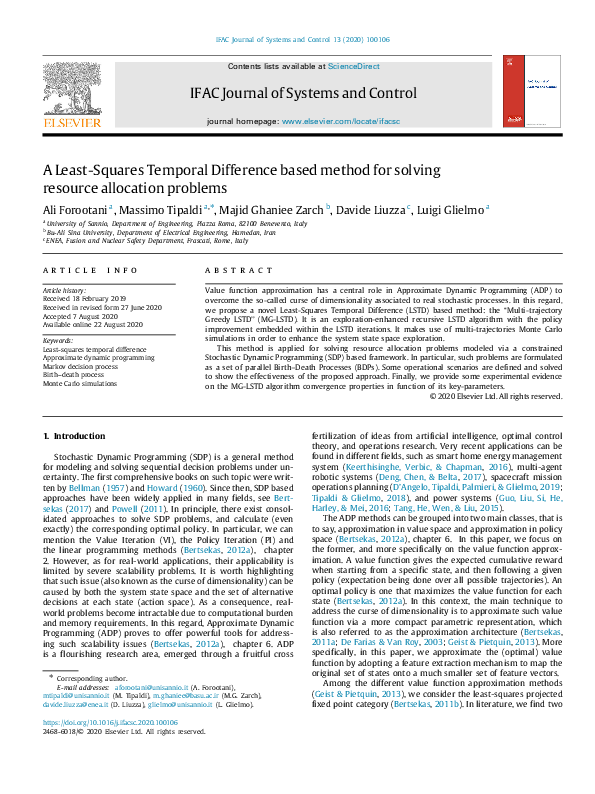 (PDF) A Least-Squares Temporal Difference based method for solving ...